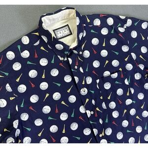 Windsor Shirt Mens Medium Navy Blue Golf Ball Tee All Over Print Vintage USA